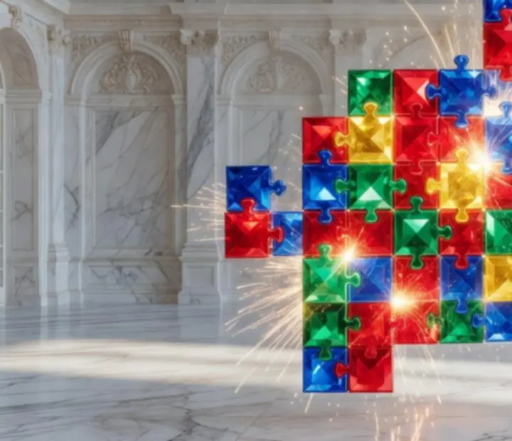 Schéma de combinaisons de tuiles colorées dans Royal Match, illustrant différentes formes de boosters