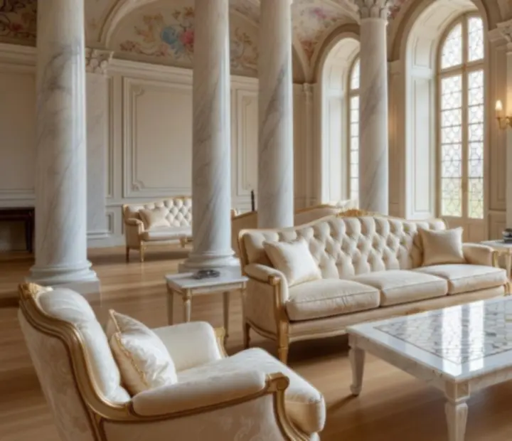 Intérieur raffiné d’une nouvelle salle du château avec éléments décoratifs inspirés de Royal Match.