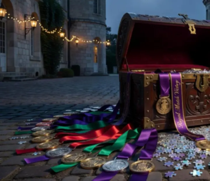 Coffre royal illuminé lors d’un tournoi nocturne symbolisant les récompenses exclusives.